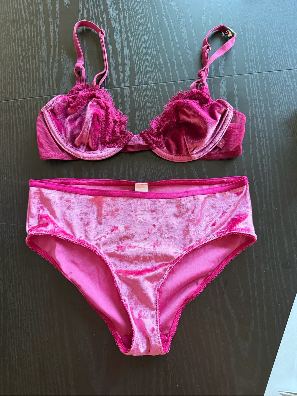 Pink Velvet Lingerie Set - Bra & Briefs